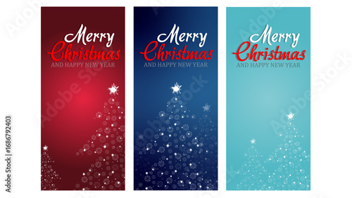 Merry Christmas and Happy New Year festive greeting banners with snowflake tree design