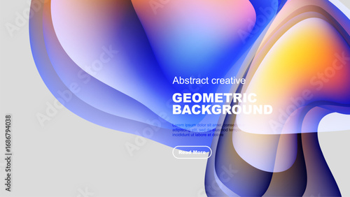 Fluid shapes blend, creating vibrant geometric background. Colors shift from blue to orange, offering modern aesthetic.