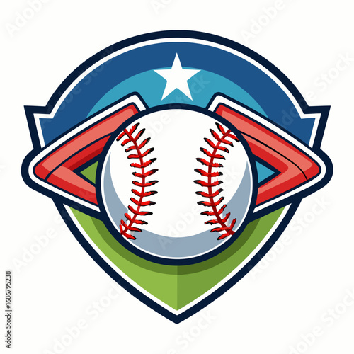 Baseball Emblem With Star And Ribbons sport logo