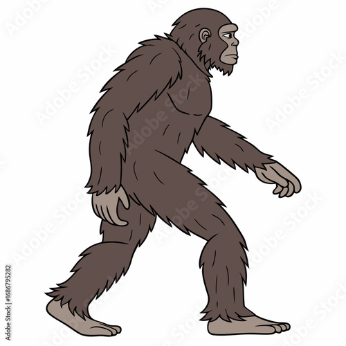 Bigfoot Sasquatch Walking Profile with Fur Texture on White Background yeti cryptid