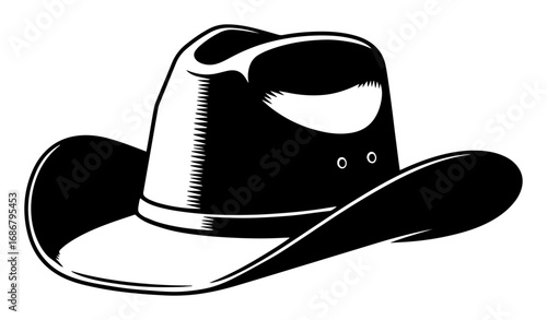 Cowboy hat vector – classic wide-brim western hat with creased crown, bold Wild West icon illustration