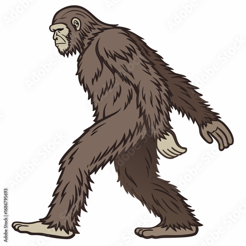 Cartoon Bigfoot Walking Side Profile on White Background sasquatch yeti
