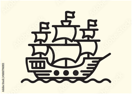 Pirate ship Line art Vector design