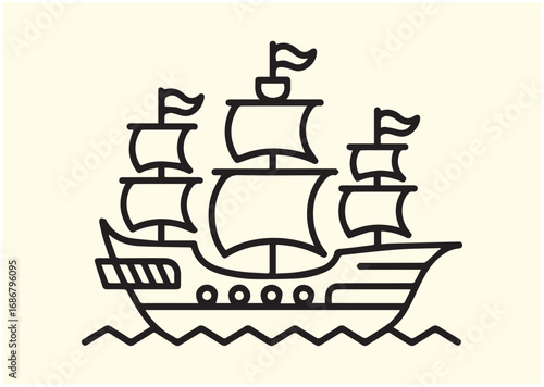 Pirate ship Line art Vector design