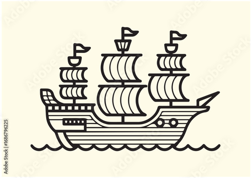 Pirate ship Line art Vector design