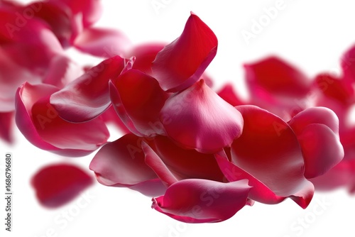 Red Petal Cascade: Delicate red rose petals gracefully dance through the air, creating a stunning display of natural beauty. Capturing their elegance and intricate texture.