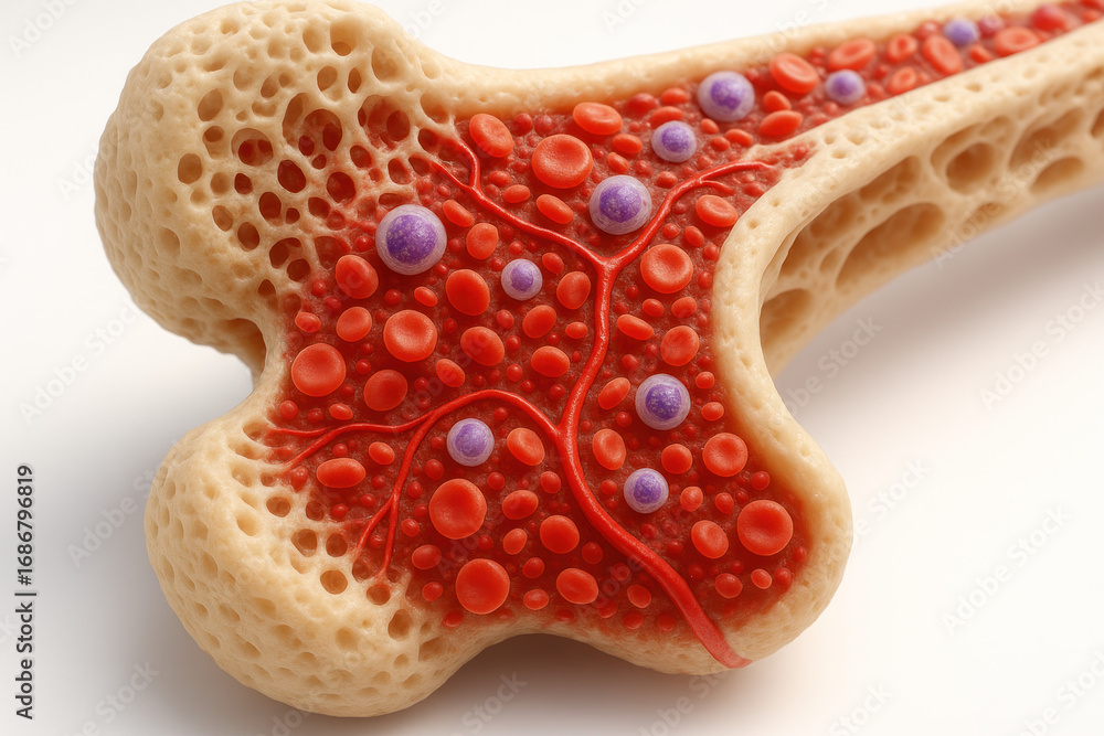 Fototapeta premium Human Bone Structure, Cross Section with Bone Marrow - Illustration