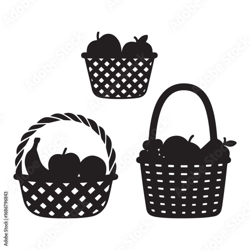  Silhouette image featuring three distinct basket styles against a clean white background. 