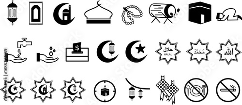 Ramadan line icon set, islamic holiday symbols collection, vector sketches, logo illustrations, islam icons, muslim day signs linear pictograms package isolated on white background