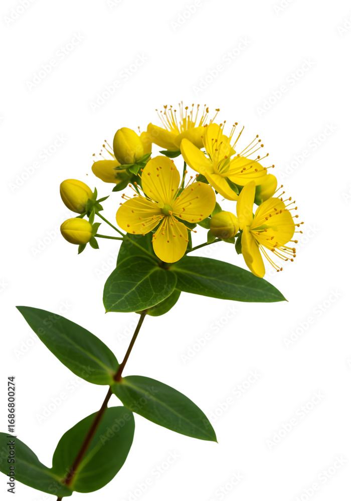 Fototapeta premium Isolated Yellow Flower With Green Leaves On Transparent Background Photo