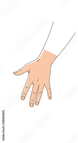 A person's hand is shown with fingers slightly spread open offering an upward facing palm ready to receive something