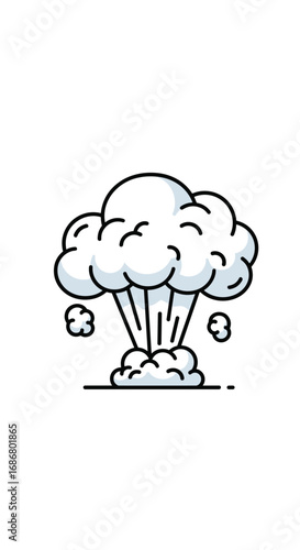A cartoonish illustration of a large white cloud of smoke billowing upwards from a base of grey smoke suggesting an explosion or a large puff of gas erupting dramatically against a white background