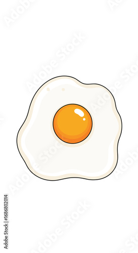 A close-up view of a perfectly fried egg with a bright yellow yolk and fluffy white on a clean white background showcasing its delicious texture