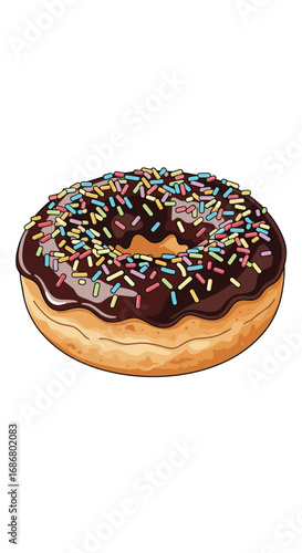 A delicious chocolate frosted donut covered in colorful sprinkles