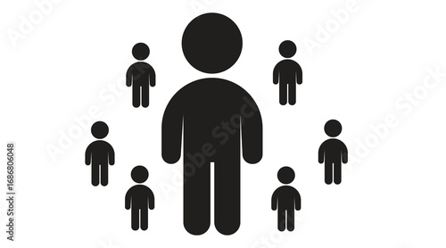 One large figure surrounded by smaller figures, representing leadership and community.