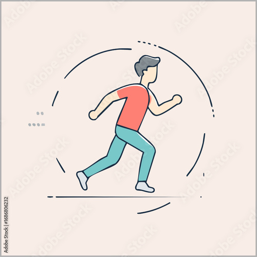 Simple flat vector icon of a character running in minimalist outline style. Isolated on white, perfect for fitness, athletics, and active lifestyle design. Ai Generated