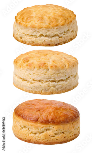 Three stacked biscuits isolated on transparent background
