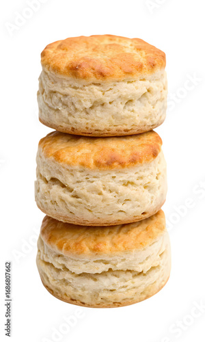 Stack of three biscuits isolated on transparent background