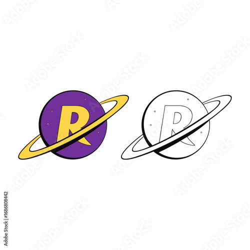 Vector art of planet with letter r and ring