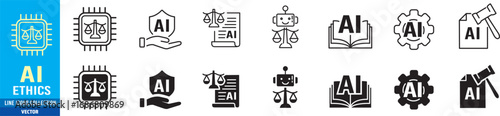 AI ethics icon set. Editable stroke icons collection illustration vector