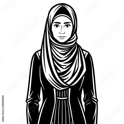Black and White Portrait of a Woman Wearing a Hijab and Jacket muslim woman headscarf