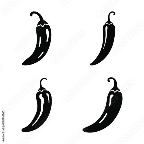 A black and white image of a chili pepper set