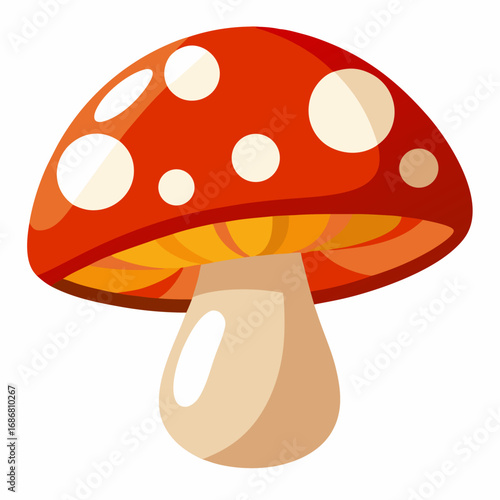 Cartoon Red Mushroom with White Spots on White Background fly agaric toadstool