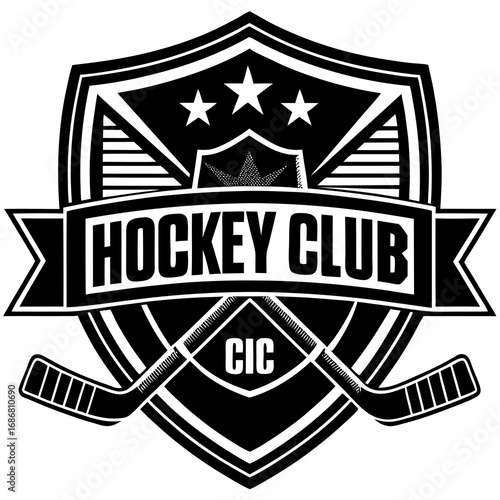 Hockey Club Shield Logo with Crossed Sticks and Banner emblem