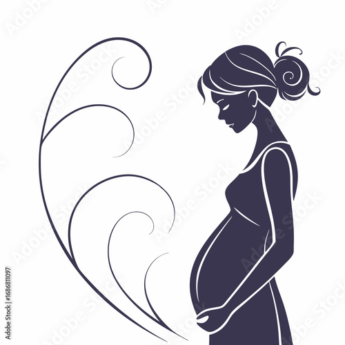 Silhouette of Pregnant Woman with Decorative Swirls pregnancy mother