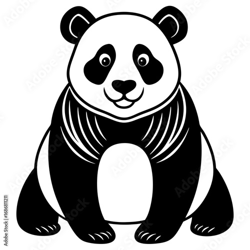 Stylized black and white illustration of a sitting giant panda on a white background bear animal