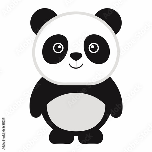Stylized cartoon illustration of a cute, plump giant panda standing on a white background bear animal
