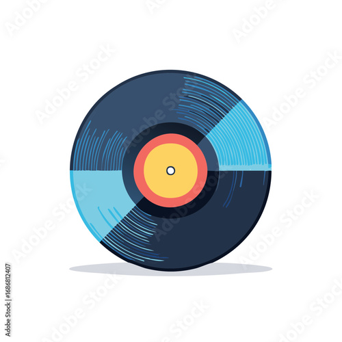 Illustration of a retro vinyl record with segmented blue design