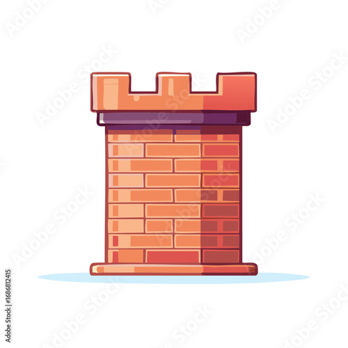 Stylized Brick Castle Tower with Crenellations and Purple Band Detail
