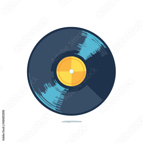 Vector graphic illustration of a vinyl record with blue and yellow design.