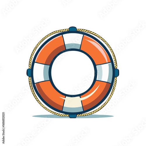 Orange and white life preserver ring with rope detail for safety and rescue