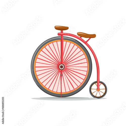 Penny Farthing Cartoon Style Bicycle with Large Front Wheel Isolated