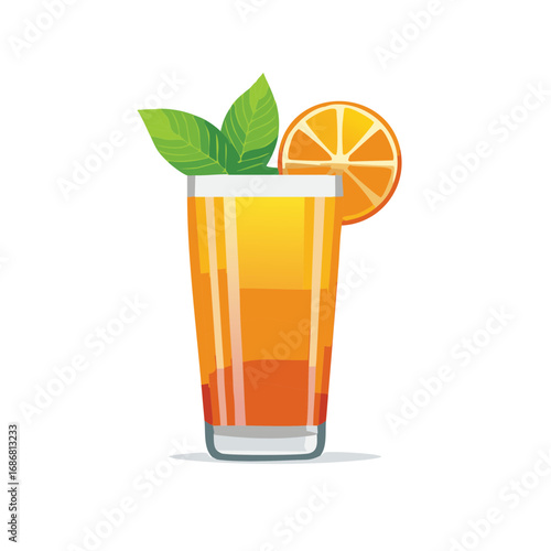 Fresh Orange Juice with Mint and Orange Slice Beverage Illustration