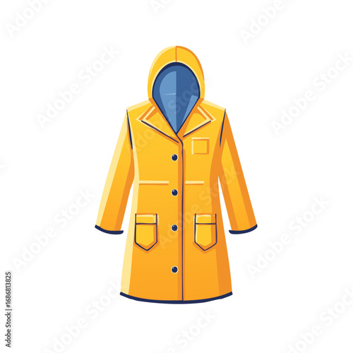 Cartoon yellow raincoat with hood and pockets isolated on white background outerwear for rainy weather protection
