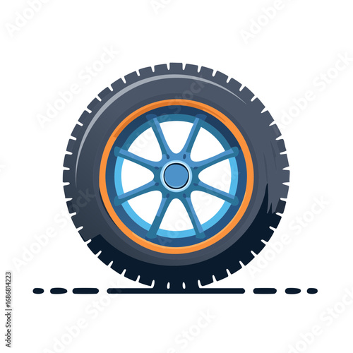 Vector illustration of a modern tire wheel on a white background. Automotive element