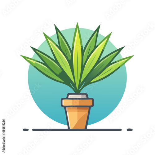 Potted Plant Illustration with Blue Circle Background for Decoration and Design Elements Brightly Colored Vector