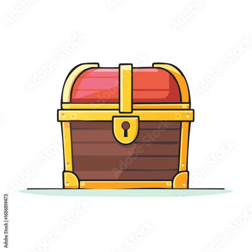 Cartoon Styled Treasure Chest with Golden Details Isolated on White Illustration