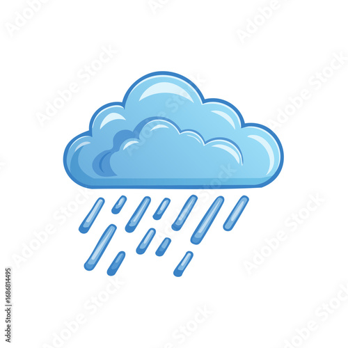 Blue cloud with raining drops cartoon style isolated on white background vector illustration