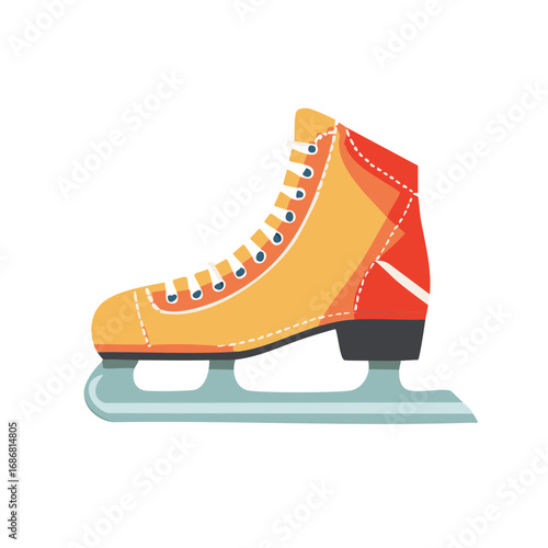 Illustrative Orange Ice Skate with Blue Blade for Winter Sports Activity