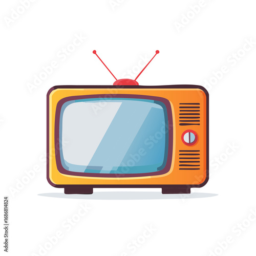 A classic orange retro television set with two antennas in a nostalgic cartoon style