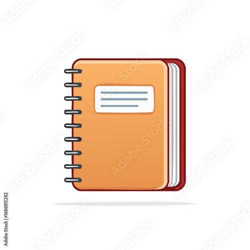 Orange notebook illustration with spiral binding for school and office supplies