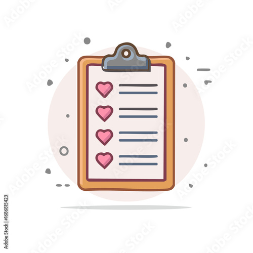 Clipboard with hearts. A checklist filled with love and affection. Conceptual illustration.