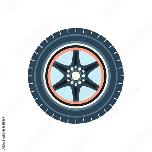 Vector illustration of a car wheel, tire and rim with star pattern