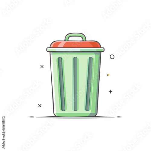 Cartoon trash can with lid vector icon illustration for waste disposal and ecology