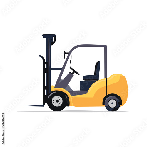 Isolated Yellow Forklift Truck Cartoon Style Transportation Vehicle Machine