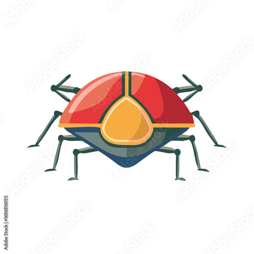 Stylized mechanical beetle with red and orange shell, futuristic insect robot illustration